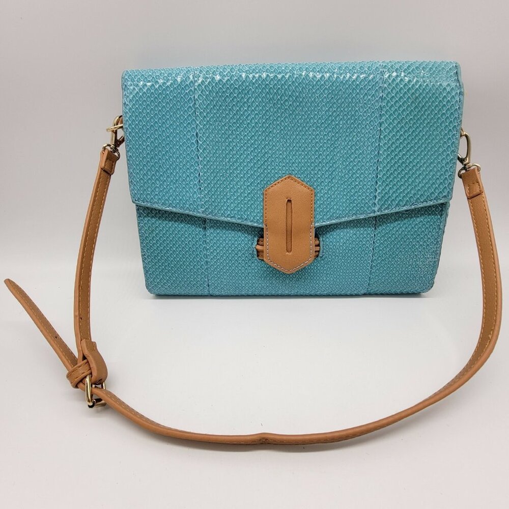 Sondra Roberts Squared Womens Snakeskin Like Textured Handbag Purse Teal